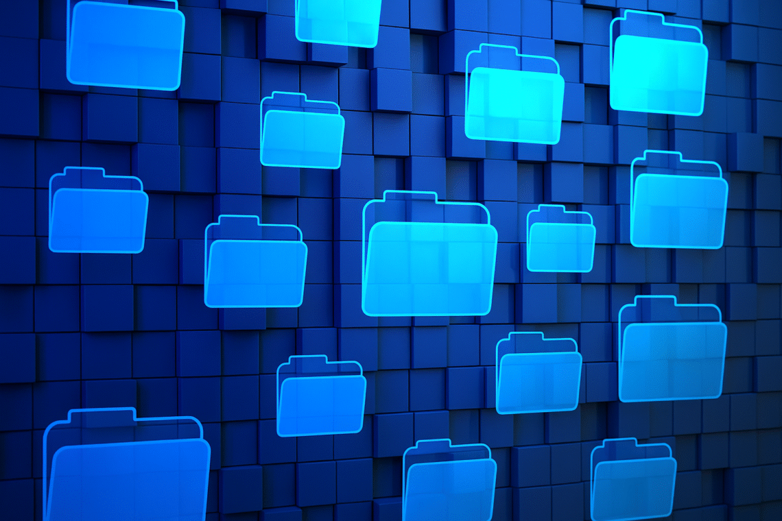 Futuristic windows desktop with file folders
