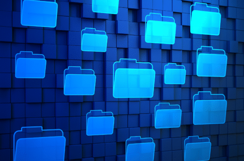 Futuristic windows desktop with file folders